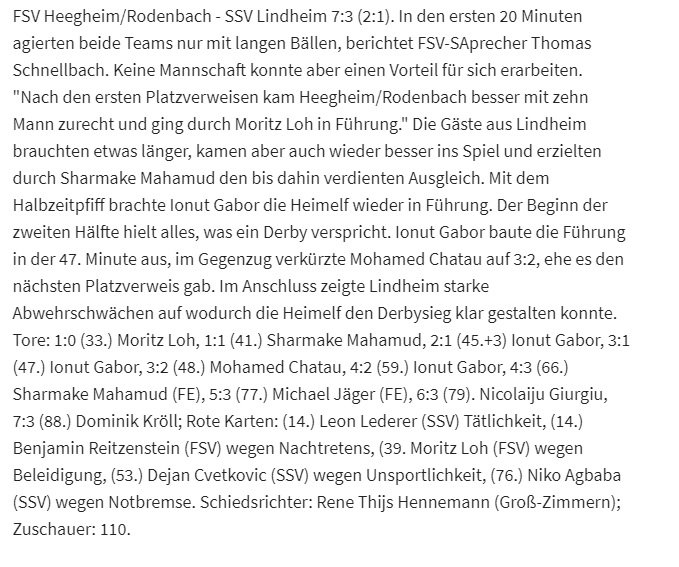 FSV Heegheim/Rodenbach 7:3 SSV Lindheim